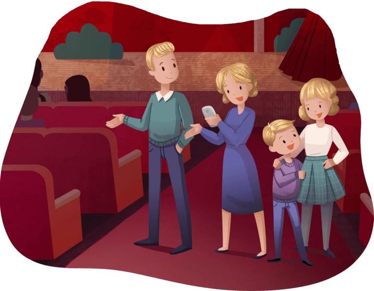 Family finding seats at Theater event