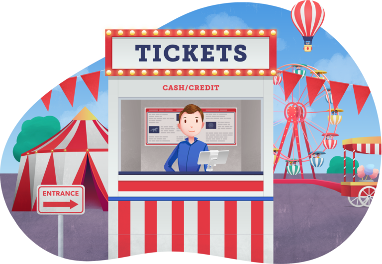 Man selling tickets at fair